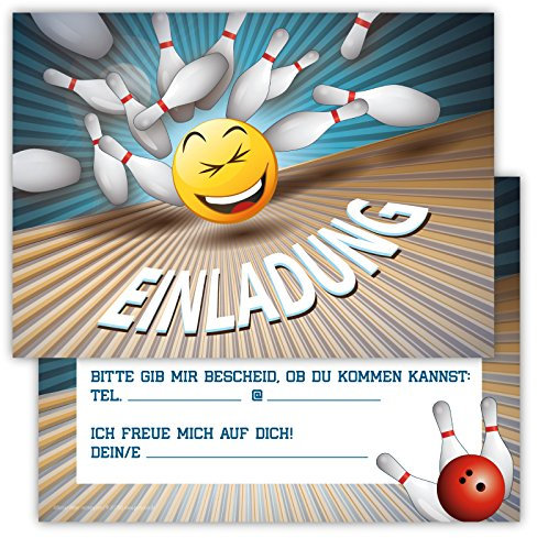 Partycards Einladungskarten Kindergeburtstag Mädchen Junge - 12 Karten - Bowling Design - A6 - Leicht zu Beschriften - Geburtstagseinladungen für Mädchen und Jungen - Perfekt für Feiern