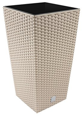 26,6 Liter Pflanzkübel Blumenkübel in Rattan-Optik inkl. Einsatz beige mocca Rato Serie viereckig