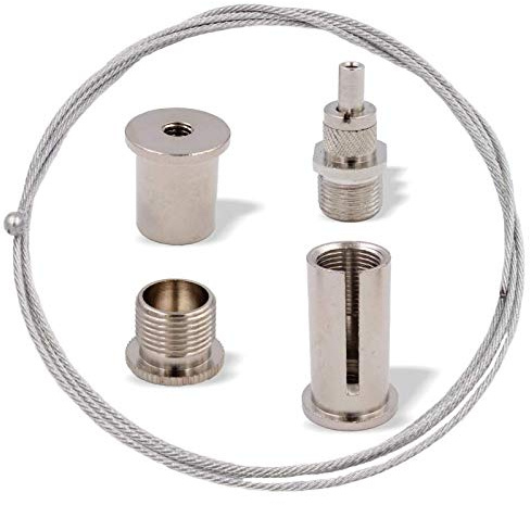 Universalabhängeset für höhere Lasten | Deckenbefestiger, Schraubkappe, Drahtseilhalter/Gripper, Drahtseil Ø1,8mm, Länge 3000mm