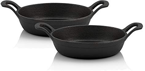 BBQ-TORO Set de poêles en Fonte (2 pièce) | Ø 16 cm - Rond | déjà brûlé | Poêle à Griller, Casserole en Fonte, poêles à Frire, poêle à feu, casseroles à Griller