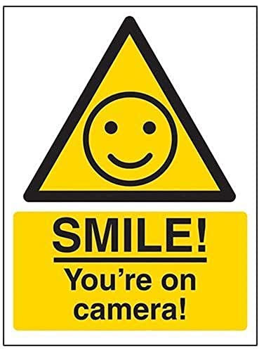 V Safety Smile! You're On Camera! Sign - 100mm x 150mm - 1mm Rigid Plastic