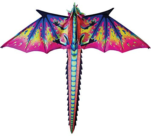 House of Marbles Large Dragon Kite, Colourful 134cm Wingspan Nylon and Polyester Flying Kite with Long Tail and Black-Gold Storage Sleeve