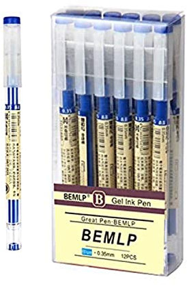 BEMLP Gel-Tintenstift, extra feine Spitze, Kugelschreiber, 0,35 mm, blau, Premium-Flüssigtinte, Tintenroller, schnelltrocknend, für japanisches Büro, Schule, Schreibwaren, 12 Stück