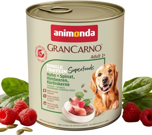 animonda GranCarno Hunde Nassfutter Huhn+ Superfoods (6 x800g) | Single Protein Hundenassfutter mit Huhn + Superfoods, für ausgewachsene Hunde, ohne Zucker und Getreide