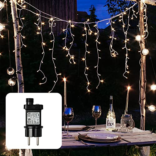 hellum Lichterkette Außen, LED Eislichtvorhang, Lichtervorhang 5,90x0,53m beleuchtet, 240 LED Lichterkette Außen Weihnachten mit weißem Kabel und 5m Zuleitung, Weihnachtsbeleuchtung, 577730