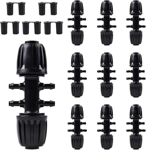 Kalolary Connettore tubo da Giardino Connettori a T con Spinato Irrigazione a Goccia Connettore Tubo a sei vie per 1/2 Pollice a 1/4 di Pollice Tubo per Irrigazione, Nero
