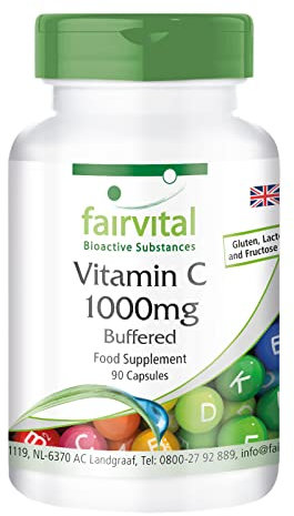 Fairvital | Vitamin C 1000mg gepuffert - 90 Kapseln - hochdosiert - VEGAN - Calciumascorbat