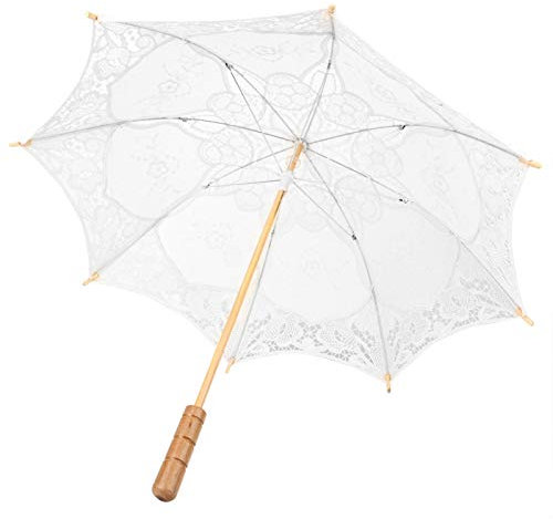 Spitzenschirm Brautschirm Sonnenschirm Hochzeit Braut Fotografie Regenschirm Tanzen Fotografie Requisiten (L-Creme)