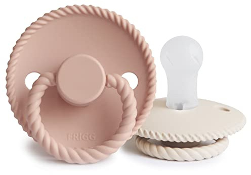 FRIGG Rope Silikon Schnuller | Schnuller 2 Packung | Symmetrischer Sauger in Kirschform | BPA-frei | Hergestellt in Dänemark | Silikon Schnuller | (Blush/Cream, Größe 1 (0-6 Monate))