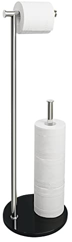 SAYAYO Toilettenpapierhalter Stehend Klopapierhalter Stehend mit Gehärtetem Glas Basis Schwarz und Ersatzrollenhalter Edelstahl Toilet Paper Holder für Badezimmer und Toilettenraum