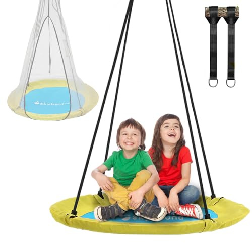 SkyBound Tree Swing Saucer Swing - 600LB Weight Capacity - Outdoor Swing with Hanging Straps - Waterproof Tree Swings for Kids - Tire Swings for Trees - Durable Flying Swing Seat for Children