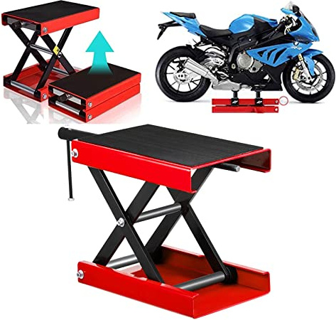 AutoBaBa Motorcycle Repair Lift Jack 1100lbs, Motorcycle Scissor Lift Jack Stand with Wide Deck, Motorcycle Lift Table with Non-Skid Rubber Platform Compact Crank Hoist Stand