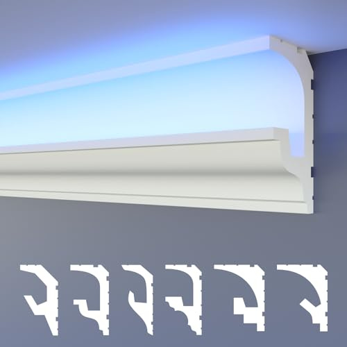 HEXIMO LED-Stuckleisten 2in1, indirekt beleuchtete Deckenleisten XPS-Styropor-Deckenstuckleisten für Decken (20,4 Meter HLED 18)