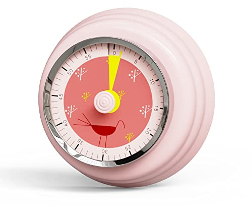 Tiergrade Küchentimer, Erinnerungstimer 360 Grad rotierende mechanischer Timer, Visuelle Timer Countdown Küchentimer Magnetischer Kühlschrank zum Kochen, Lernen (Rosa Vogel)