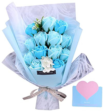 MagiDeal Ramo de regalo de flor de jabón rosa, ramo de jabón ramo Artificial arte Artificial para regalo de San Valentín cumpleaños aniversario dormitorio, azul