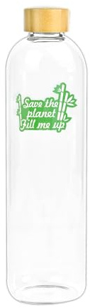 Glas-Wasserflasche, 1,5 l, 1500 ml, mit Bambusdeckel, umweltfreundlich, recycelbar, wiederverwendbar, ungiftig, BPA-frei