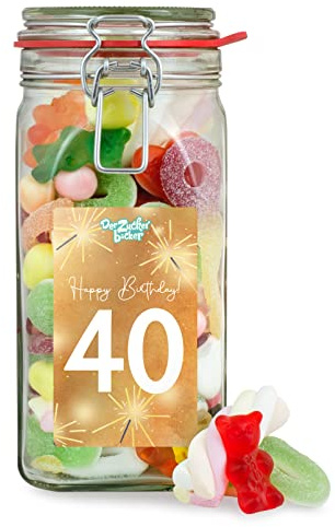 Zum 40. Geburtstag Süßigkeitenglas – toller Süßigkeiten-Mix für den Geburtstag, Geschenk-Idee zum 40ten Geburtstag