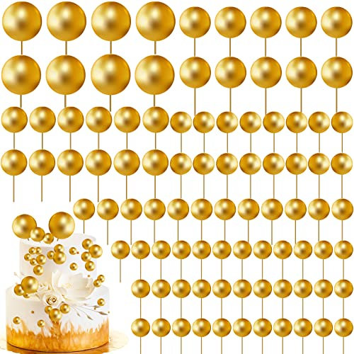 Kinmsito 108 Stück Tortendeko Kugeln,Schaumkugeln Cupcake Topper,Kuchen Dekoration Kugel DIY Kuchen Insert Topper,Schaum Ball Kuchen Picks für Geburtstag Hochzeit Babyparty (Gold)