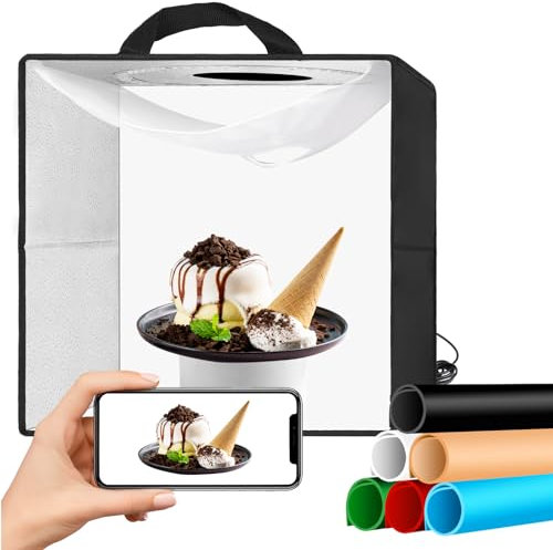 EMART Boîte à Lumière de Studio Photo 40x40cm, Tente de Photographique Portable avec 144Pcs LED et 6 Fonds en PVC pour la Photographie, Bijoux