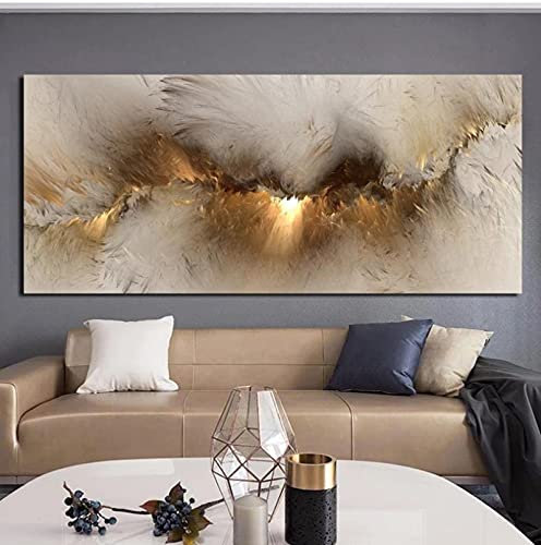 Abstrakte Bilder Gold Wohnzimmer Wandbilder Groß Leinwandbild Moderne Kunst Poster Gold Wolken Bild auf Leinwand Sonnenaufgang Bilder Kein Rahmen (70x140 cm)
