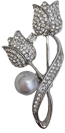 GFM Tulip or Floral Brooch Pin with Rhinestones - Christmas, Birthday, Mother's Day, Valentine's Day, Wedding Anniversary