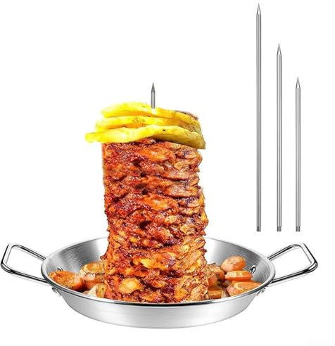 Vertikaler Spieß aus Edelstahl, vertikaler Fleischspieß, Grillständer, Fleischständer zum Grillen, Zuhause, Küche, Camping, Picknick, Spießständer mit Platte und 3 abnehmbaren Spießen
