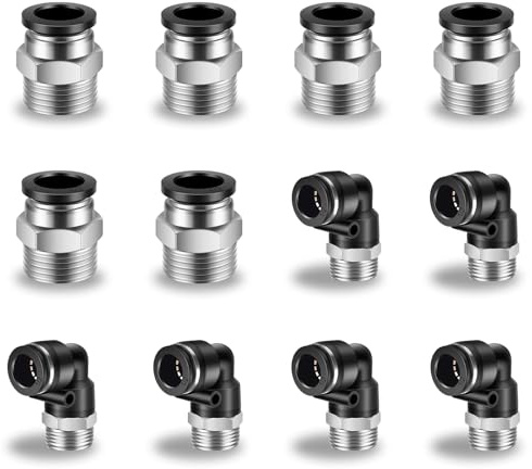 CNAODUN 12 Pcs Push to Connect Fittings 1/2 Inch Tube OD x 1/2 Inch NPT Thread Pneumatic Male Straight and Elbow Quick Connect Air line fittings