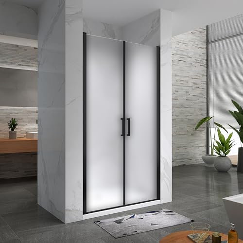 i-flair Duschtür Lara in Schwarz 74x180 cm Verstellbereich von 74-77 cm, Höhe: 180 cm, Duschabtrennung aus 6 mm satiniertem Nano-ESG Sicherheitsglas mit und Edelstahlgriffe - NF Black