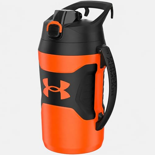 Under Armour Half Gallon Water Bottle Insulated, 64oz Insulated Water Bottle with Handle, Fence Hook, Leak Resistant, for Baseball, Football & More - Blaze Orange/Black