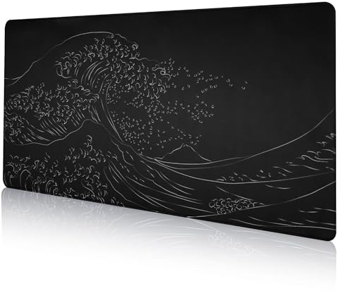 DAWNTREES Japanese Mouse Pad, Gaming Mousepad, 900 x 400 x 3 mm, Black | 3 mm non-slip rubber base and stitched edges deliver smooth control and lasting comfort for gaming and office desks