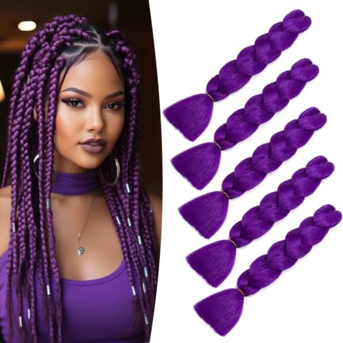 Dcbaboo Extension Capelli per Treccine Africane Viola Scuro, Extension Treccine Africane 5PCS 500g 60cm Treccia Capelli Finti Sintetici Afro Trecce Ombre Jumbo Braiding Hair Extension per Treccine