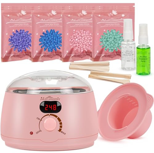 Waxing Kit -Digital Warmer Machine for Hair Removal with 4 Packs of Hard Beads & Silicone Wax Pot for Full Body, Legs, Face, Eyebrows, Bikini, Brazilian at Home Waxing Kit for Women Men