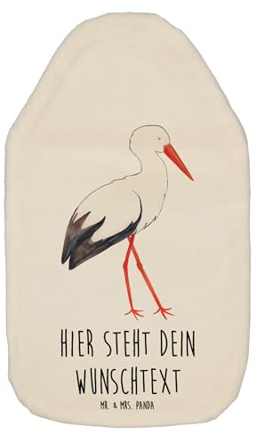 Mr. & Mrs. Panda Personalisierbare Wärmflasche Storch - Weiß