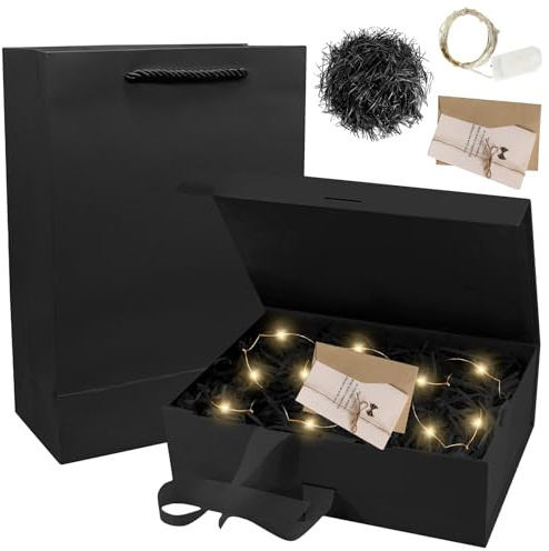 Presentförpackning med lock, presentkartong med rosett, presentlåda, presentkartong med låda+väska+färgband+ljus, magnetisk presentförpackning med LED-ljus för bröllop, födelsedag, alla hjärtans dag