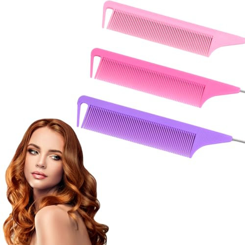3Pcs Parrucchiere Pettine Capelli di Coda Antistatico in Fibra di Carbonio, Troncatura Acciaio Fibra Pettini Styling Resistenti al Calore, Pettine Professionale per Parrucchieri e Domestico (Tipo 1)