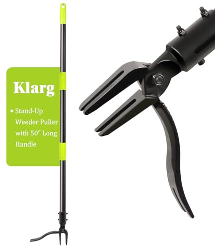 Klarg Extractor de malezas de pie de 4 garras con mango de 50 pulgadas de largo, herramienta de extracción de malas hierbas de diente de león, resistente y desmontable para el cuidado del jardín y el