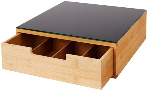 Cassetto Porta Cialde o Capsule in Bamboo e Vetro 31 x 30 x 10 cm
