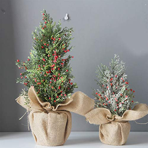Weihnachtsbaum PVC - Zypresse, kleiner Weihnachtsbaum mit roten Früchten (30 cm, 45 cm), Schneebaumdekoration, Weihnachten, Schreibtischdekorationsbaum, zum Einkaufen im Homeoffice (Größe: A+B),
