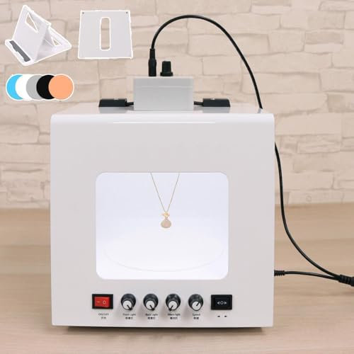 Softbox Für Schmuckaufnahmen, 4 Integrierte LED-Leuchten, Farbtemperatur 3000–5500 K Einstellbar, Cri>92 %, Mit Elektrischem 360°-Drehteller, Geeignet Für Ausstellungen, Veranstaltungen,TB200