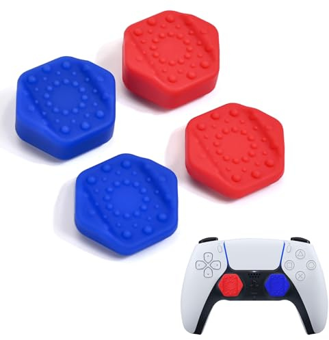 DLseego Thumbstick Grips for Xbox PS4 PS5 Controller,Dots Studded Design Thumb Stick Grip Caps 4PCS Silicone Controller Joystick Protection Cover,Blue+Red