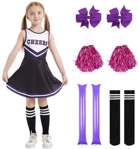 Cheerleader Kostüm Kinder,Cheerleadering Outfit Mädchen, Zombie Kostüm Mit Strümpfen Kunstblut, Halloween Gruseliger Cheerleader Kostüm