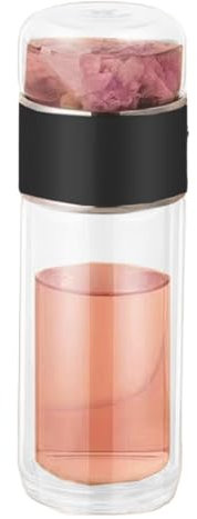Teeflasche mit Teesieb – Frucht-Infuser Teeflasche – Frucht-Infuser Teeflasche Tragbare Tee-Brühflasche, doppelwandige Glas-Reise-Teetasse mit Edelstahlfilter, auslaufsichere Tee-Ei-Flasche