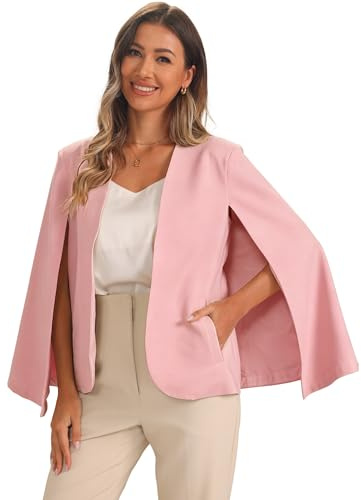 Allegra K Dam Cape Blazer ärmar business arbete öppen framsida avslappnad jackkappa, Ljusrosa, XL