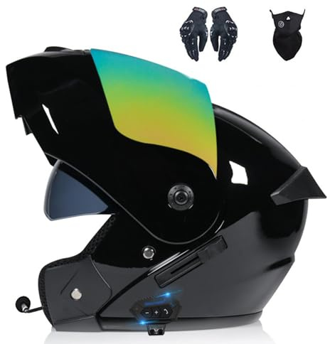ZHANGXIO Casque intégré Casque de Moto Bluetooth intégral Rabattable avec Double visière antibuée pour Hommes et Femmes Adultes homologué ECE