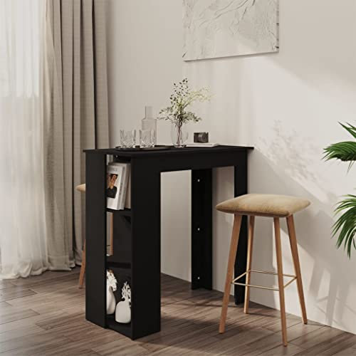 OHOOWOO Bartisch mit Regal Schwarz 102x50x103,5 cm Holzwerkstoff,Praktischer Stehtisch mit Stauraum für Küche und Essbereich Modernes Design, Platzsparer, Höhenverstellbar Wohnzimmer Esstische