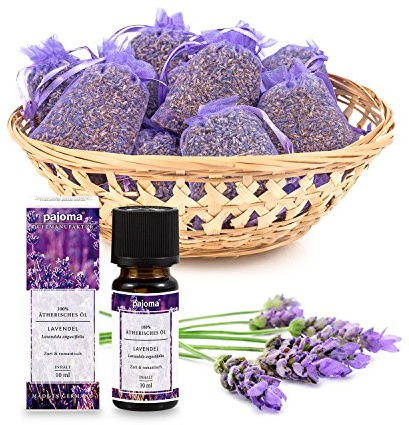 Lavendel Set - 20 Duftsäckchen + 10ml Ätherisches Duftöl Lavendel | Natürlicher Raumduft, Mottenschutz & Aromatherapie | Für Kleiderschrank, Auto & Diffuser - pajoma®