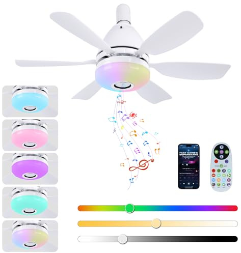 ConBlom 50cm Modern Ceiling Fan Light with 6 Blades, Remote Control RGB Dynamic Lighting + Bluetooth Speaker 3 Speed & Color Temp Settings for Kids Bedroom, Game Room & Party Decor (White)