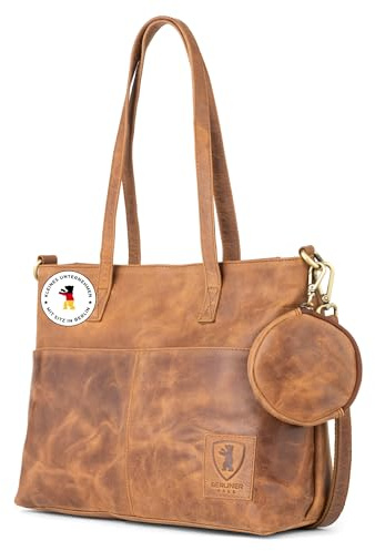 Berliner Bags Vintage Arbeitstasche Julia, Große Umhängetasche aus Leder, Schultertasche mit 14 Laptopfach, Handtasche für Damen