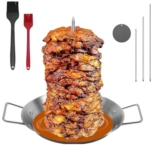 Support for brochettes et assiettes à kebab, poêle à brochettes verticale en acier inoxydable avec poignée, piques à brochettes de viande gyros avec 3 pointes de rechange et brosse à huile, plaque de