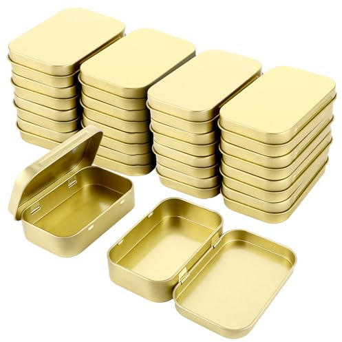 ZOFUN 30 contenitori rettangolari in metallo vuoti con cerniera, 95 x 62 x 20 mm, contenitori in metallo con coperchio dorato, piccoli contenitori in metallo